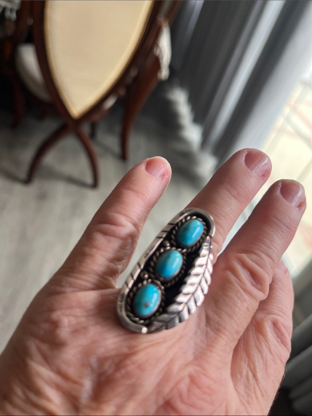 Sterling Silver Turquoise Triple Stone Women's Ring size 6❤️